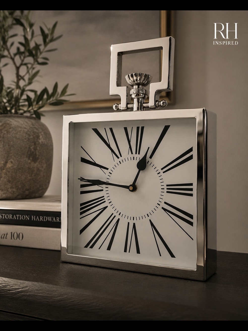 Modern Silver Roman Numeral Table Clock | RH Inspired Decor